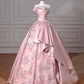 Robe de soirée longue à fleurs élégante sans bretelles rose nv3327