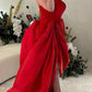 Red dress up passionate elegant impressive strapless off the shoulder pleated long ball gown evening dress party dress nv2553