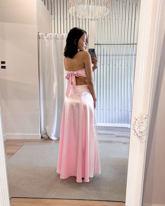 Pink Simple Tube Top Elegant Maxi Dress Long Ball Gown Evening Dress nv2715