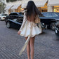 White Half Turtleneck Sexy Satin Hollow Backless Strap Long Sleeve Short Party Dress Prom Dress Homecoming Dress nv1902