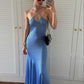 Blue halter neck simple elegant long ball gown evening dress party dress nv2414