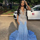 Blue gorgeous shiny sequins long mermaid slim ball gown evening dress nv184