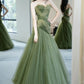 Green beautiful elegant long tulle off-shoulder ball gown evening dress nv73