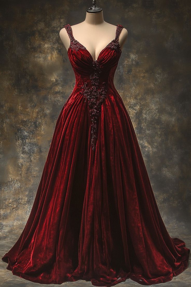 Robe de soirée longue en velours bordeaux magnifique et exquise avec appliques perlées nv3367