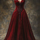 Robe de soirée longue en velours bordeaux magnifique et exquise avec appliques perlées nv3367