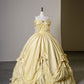 Yellow gorgeous elegant exquisite lace long satin princess ball gown evening ceremony adult ceremony dress graduation dress nv3559