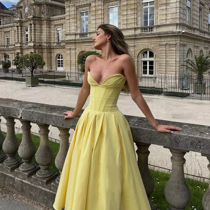 Yellow fashion simple sexy and charming tight A-line sleeveless off-shoulder long strapless corset dress prom dress evening dress party dress wedding guest party dress elegant formal dress nv2537