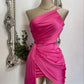 Pink One Shoulder Spaghetti Strap Fashion Short Mini Homecoming Dress Party Dress nv3063