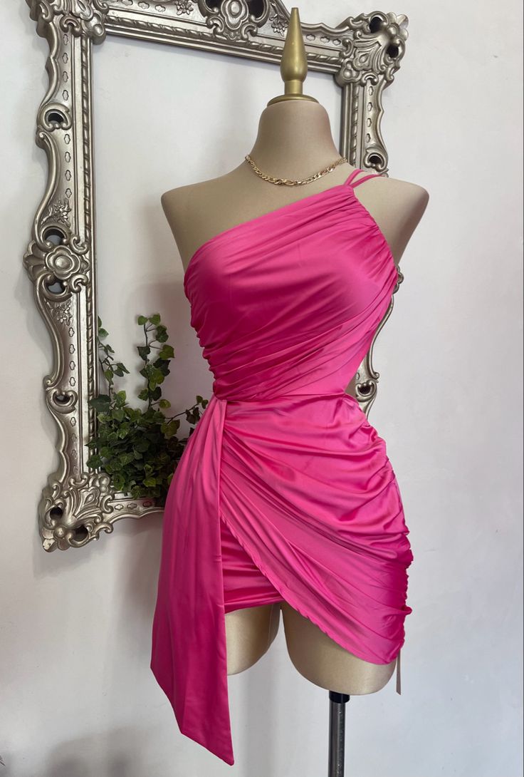 Pink One Shoulder Spaghetti Strap Fashion Short Mini Homecoming Dress Party Dress nv3063