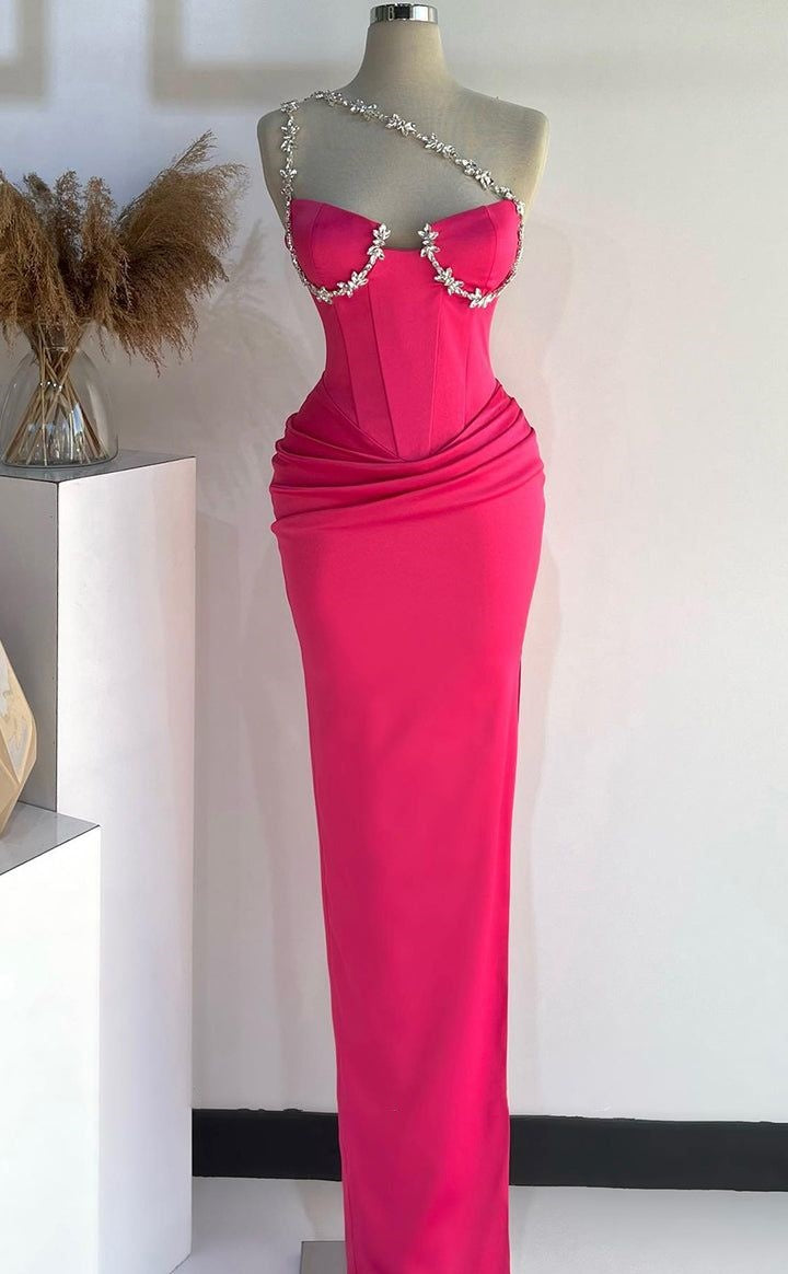 Pink rhinestone embellished gorgeous slim mermaid long ball gown evening dress nv2932