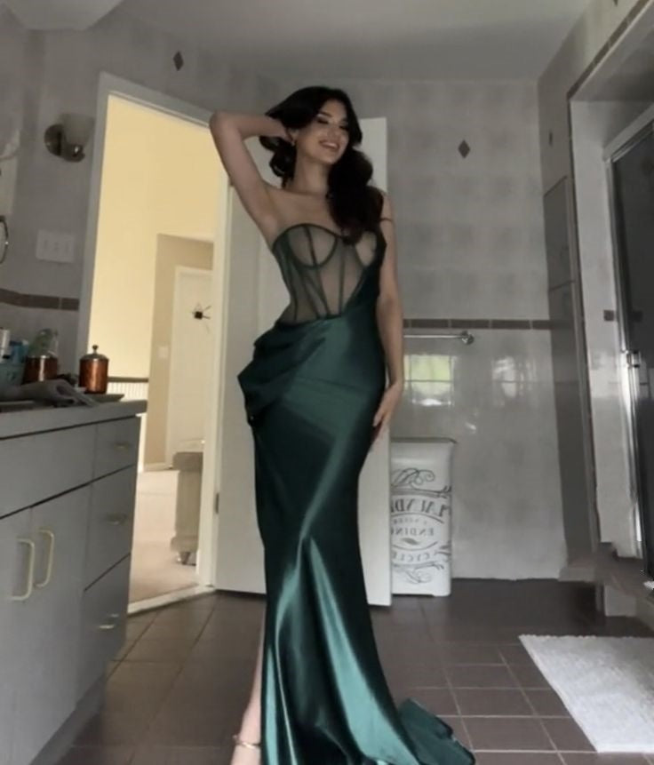 Robe bustier longue transparente sexy à la mode verte robe de soirée robe d'invité de mariage robe de bal robe de soirée nv2616