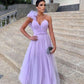 Light purple A-line floor-length tulle long ball gown evening gown bridesmaid dress nv11