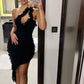 Black sexy elegant one shoulder off shoulder irregular unique fashion hem short mini homecoming dress party dress evening dress nv2382