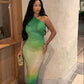 Green stylish elegant one shoulder gradient long ball gown evening dress nv2853