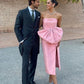 Pink Elegant Simple Unique Bow Satin Maxi Dress Long Slit Ball Gown Evening Dress nv2735