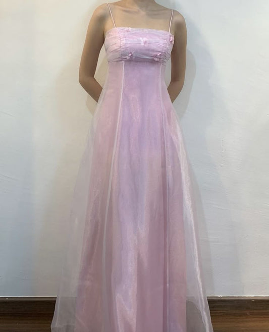 Pink Simple Fashion Elegant Floral Spaghetti Strap Long Tulle Ball Gown Evening Gown Bridesmaid Dresses Prom Dress nv3790