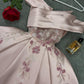 Pink Satin Embroidered Beaded Long Off Shoulder Short Sleeve Prom Dress Evening Dress Graduation Dress nv3000