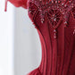 Red elegant beaded short sleeve long tulle ball gown evening dress nv3003