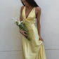 Yellow V-neck backless fashion elegant long satin ball gown evening dress wedding guest party dress nv2013