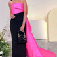 Pink Black Contrast Color Stitching Maxi Satin Long Ball Gown Evening Dress nv2736