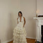 White V-neck low-cut long layered ruffled ball gown evening dress nv2858