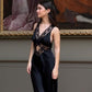 Black Elegant Lace Satin Long Dress Evening Gown Prom Dress Party Dress nv1809