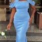 Blue stylish elegant strapless long satin ball gown nv2928