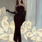 Black stylish sexy mermaid chic off-shoulder elegant dress up velvet long ball gown party dress evening gown with gloves nv2508