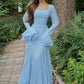 Fashion Long Sleeve Cross Tie Ruffle Leaf Sleeve Long Dress Party Dress nv1936