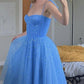 Blue Strap Sequined Midi tulle Prom Dress Evening Dress Homecoming Dress nv2696