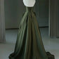 A-Line V Neck Satin Green Long Prom Dress, Green Long Evening Dress nv1604