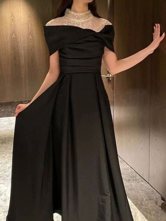 Schwarze Pailletten stilvolle einfache glänzende elegante lange formale Ballkleid Abendkleid Partykleid nv2532