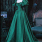 Burgundy/Green Simple Round Neck Short Sleeve Long Satin Elegant Banquet Dress Ball Gown Evening Dress nv3395