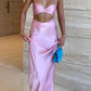 Pink Satin Elegant Halter Neck Hollow Tube Midi Dress Suit Dress Party Dress Evening Dress Ball Gown nv1913