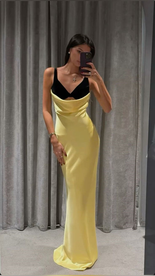 Yellow Fashion Elegant Long Satin Ball Gown Evening Dress Party Dress nv3521