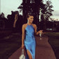 Blue fashion simple elegant sling long slit ball gown evening dress party dress nv2453