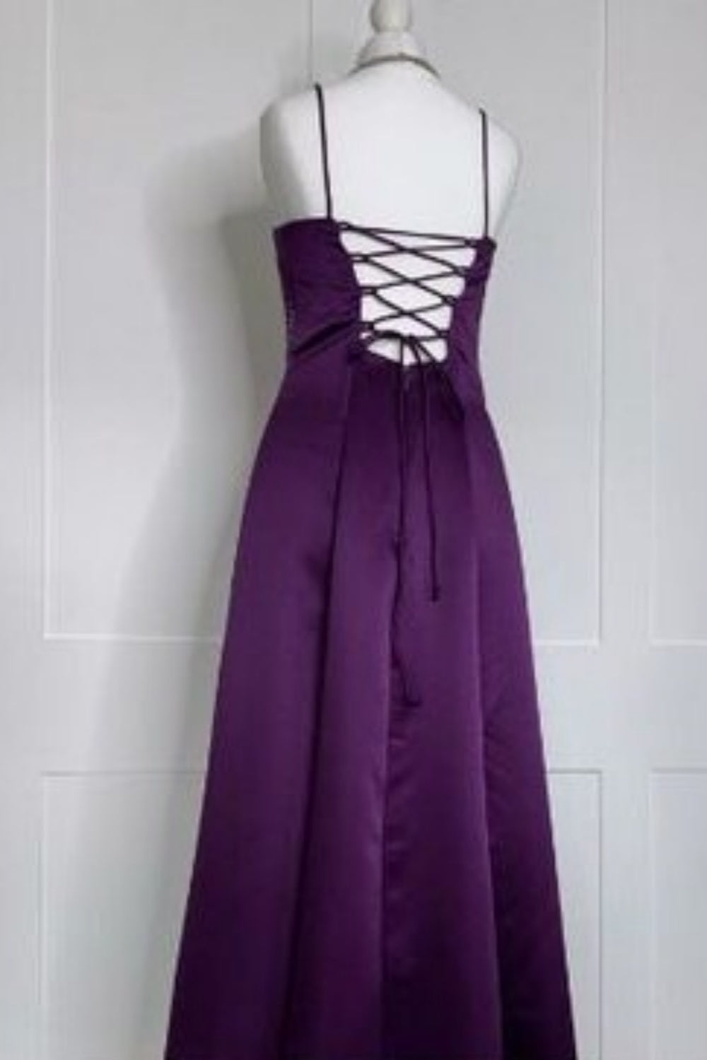 Purple Spaghetti Strap Shiny Long Elegant Ball Gown Evening Dress nv3157