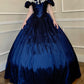 Blue taffeta vintage A-line lace collar blue bow elegant long ball gown prom dress evening gown nv2628