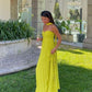 Yellow green fashion simple elegant tube top off shoulder long chiffon ball gown party dress evening dress with scarf nv2420