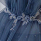 Blue gorgeous shiny elegant applique long tulle ball gown evening gown graduation dress nv55