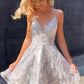 Silver V Neck Luxury Beaded Satin Short Prom Gown Homecoming Dress Party Dress nv2077