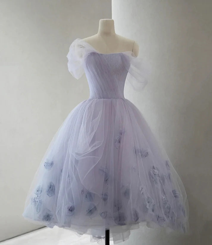 Purple Tulle Short Prom Gown A-Line Evening Gown Homecoming Dress nv2079