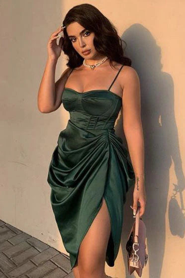 Dark Green Sexy Spaghetti Strap Bodycon Short Prom Gown Homecoming Dress nv2080