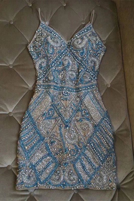 Sparkling Crystal Beaded Bodycon Short Homecoming Dress Prom Dress Evening Dress nv2076