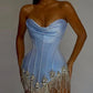 Blue evening gown mini short prom dress party dress nv2146