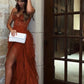 Rust Red Long Sweetheart High Low Layered Gown Tulle Ruffle Lace Ball Gown Evening Dress nv1752