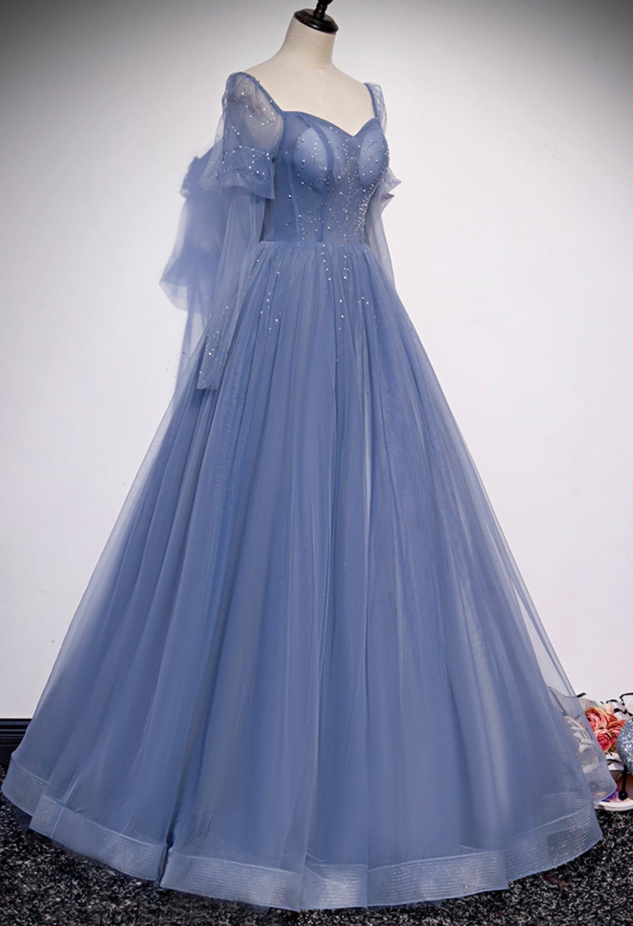 Blue Tulle Long Ball Gown A-Line Evening Gown nv1700