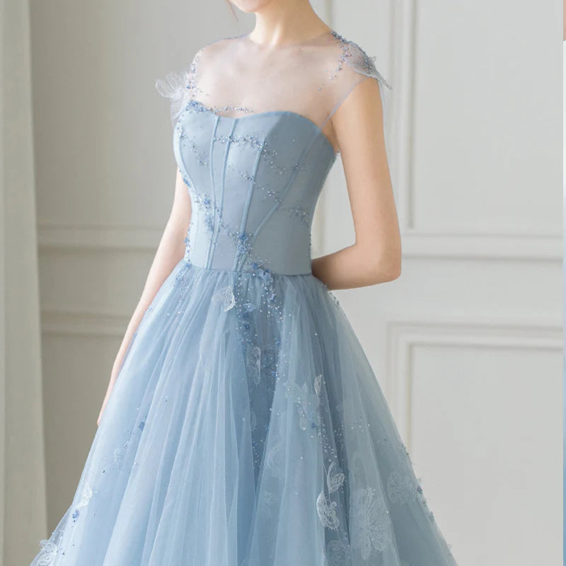 Cute blue tulle short prom dress evening gown homecoming dress nv2064