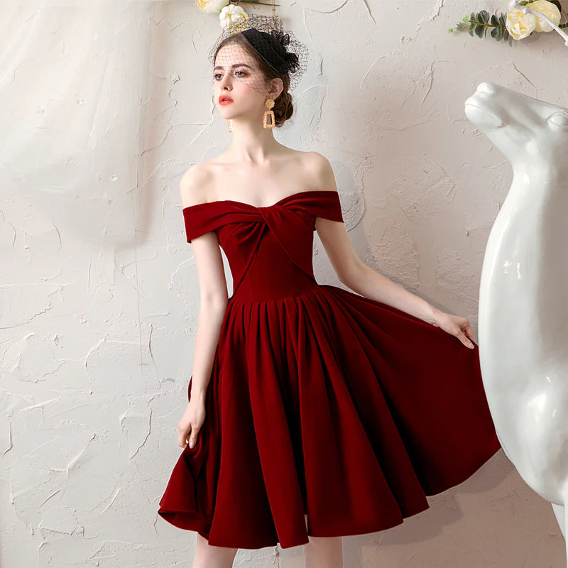 Cute burgundy velvet short prom dress homecoming dress party dress evening gown nv2063