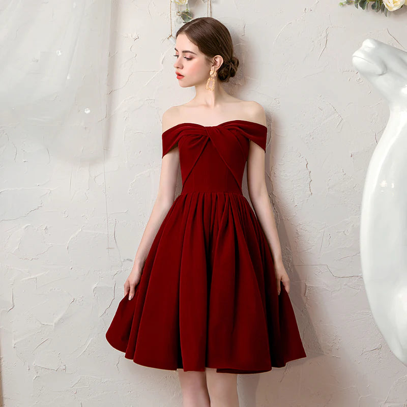 Cute burgundy velvet short prom dress homecoming dress party dress evening gown nv2063